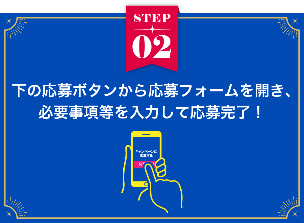 応募の流れの下にある「キャンペーンに応募する」ボタンから応募フォームを開き、必要事項等を入力して応募完了！